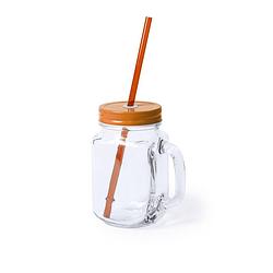 Foto van 1x stuks glazen mason jar drinkbekers oranje dop/rietje 500 ml - drinkbekers