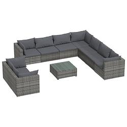 Foto van Vidaxl 10-delige loungeset met kussens poly rattan grijs