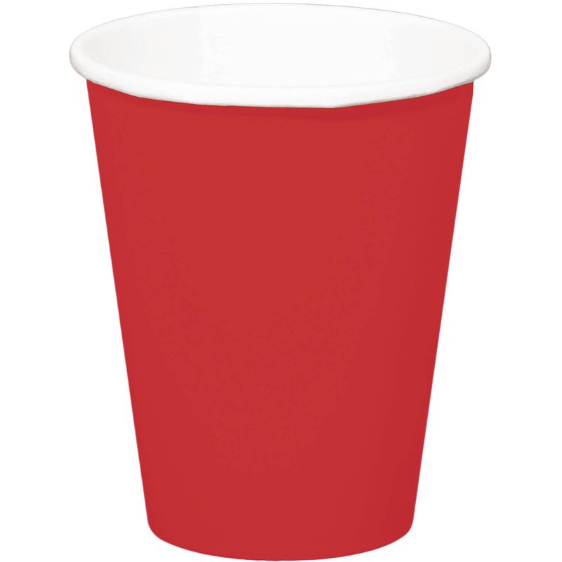 Foto van 24x stuks drinkbekers van papier rood 350 ml - feestbekertjes