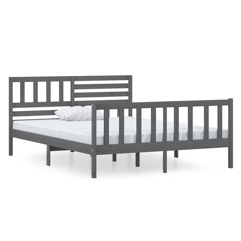 Foto van The living store bedframe grenenhout - - bedframe - afmeting- 195.5 x 126 x 100 cm - kleur- grijs