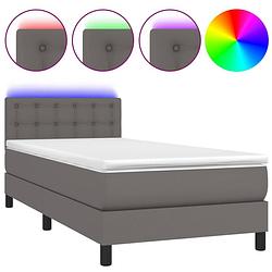 Foto van The living store boxspring bed - kunstleer - met led en pocketvering - grijs - 193x90x78/88cm