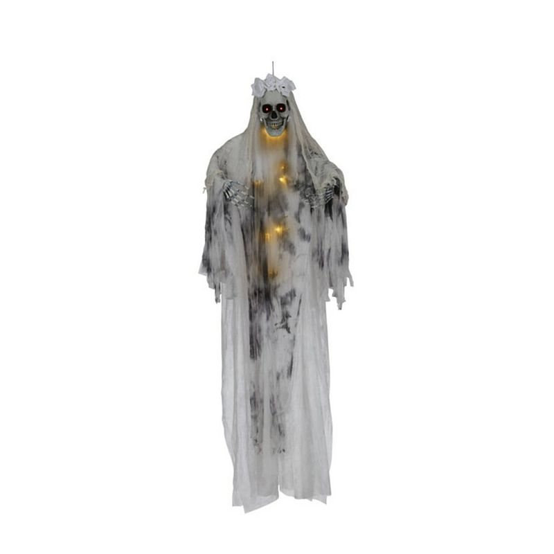 Foto van Fiestas horror/halloween decoratie skelet spook bruid pop - met licht - 180 cm - halloween poppen