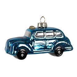 Foto van Clayre & eef kersthanger auto 5 cm blauw glas kerstboomversiering blauw kerstboomversiering