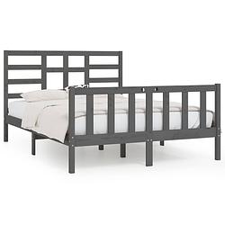 Foto van The living store houten bedframe - 205.5 x 146 x 104 cm - grijs massief grenenhout - multiplex lattenbodem