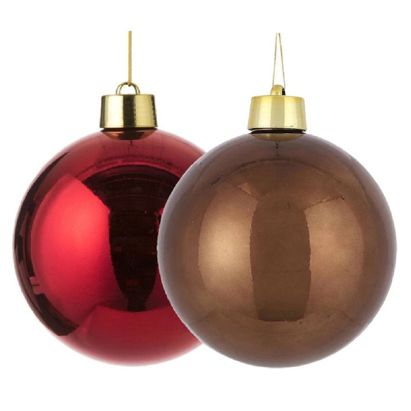 Foto van Grote kunststof kerstballen 20 cm - set van 2x st. bruin en rood - kerstbal