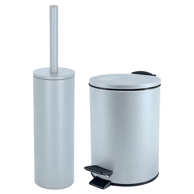 Foto van Spirella badkamer/toilet accessoires set - toiletborstel en pedaalemmer - 5l - metaal - ijsblauw - badkameraccessoireset