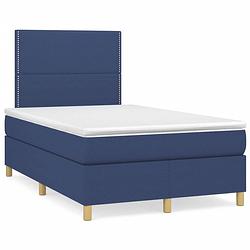 Foto van The living store boxspringbed - blauw - 203 x 120 x 118/128 cm - duurzaam stof - verstelbaar hoofdbord - pocketvering