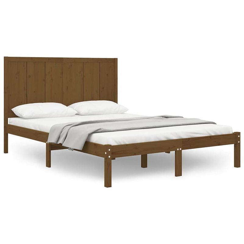 Foto van The living store bedframe - grenenhout - 195.5 x 145.5 x 31 cm - honingbruin