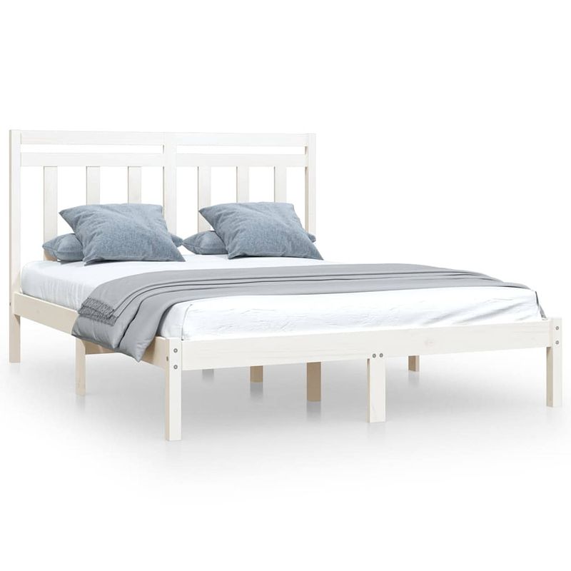 Foto van Infiori bedframe massief hout wit 135x190 cm 4ft6 double