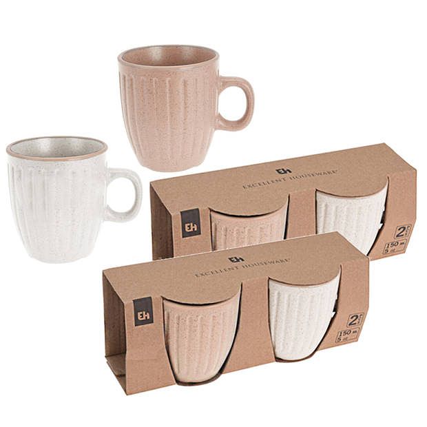 Foto van Drinkbeker/mok set - 6x stuks - roze/wit 150 ml - bekers