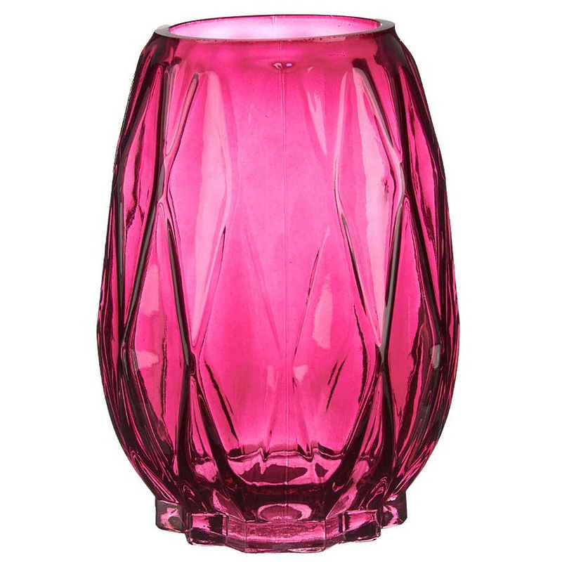 Foto van Bloemenvaas - luxe decoratie glas - roze - 13 x 19 cm - vazen