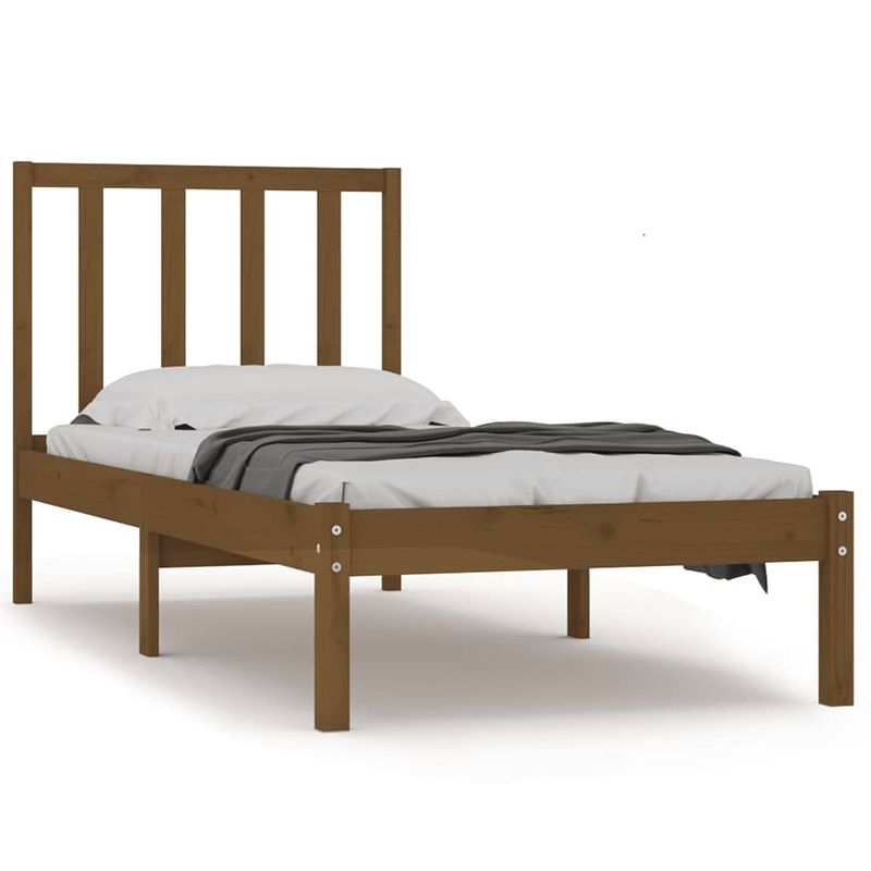 Foto van The living store bedframe grenenhout - 195.5 x 81 x 100 cm - honingbruin - geschikt voor 75 x 190 cm matras