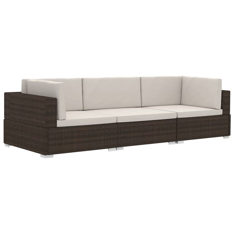 Foto van Infiori 3-delige loungeset met kussens poly rattan bruin