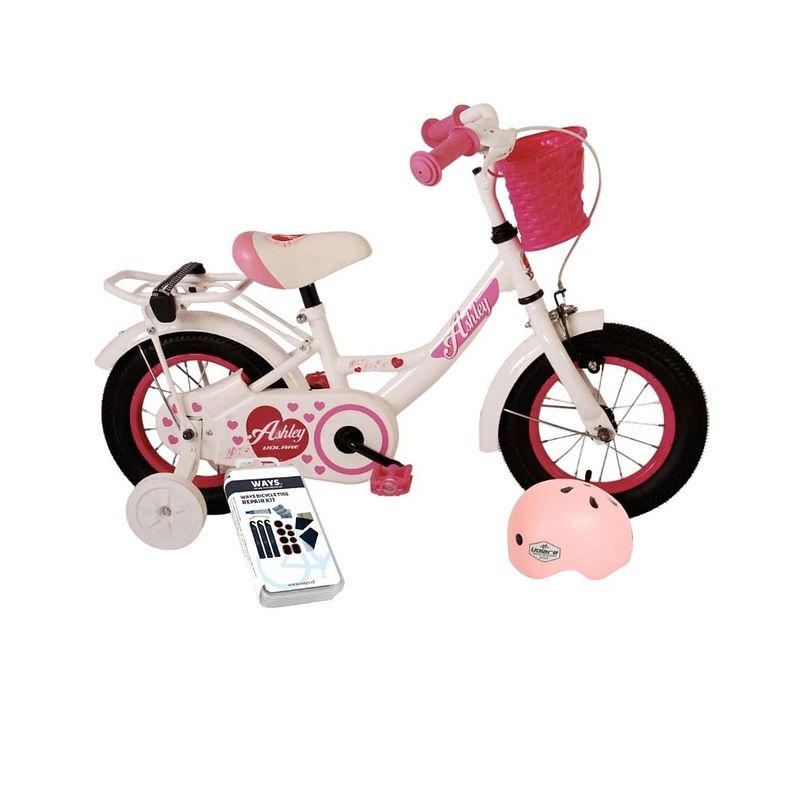 Foto van Volare kinderfiets ashley - 12 inch - wit - inclusief fietshelm + accessoires