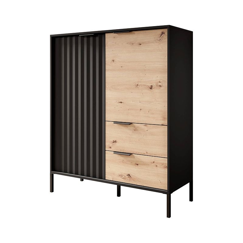 Foto van Meubella dressoir ramirez - zwart - eiken - 103 cm