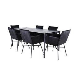 Foto van Pelle eethoek eetkamertafel zwart en 6 pippi eetkamerstal velours zwart.