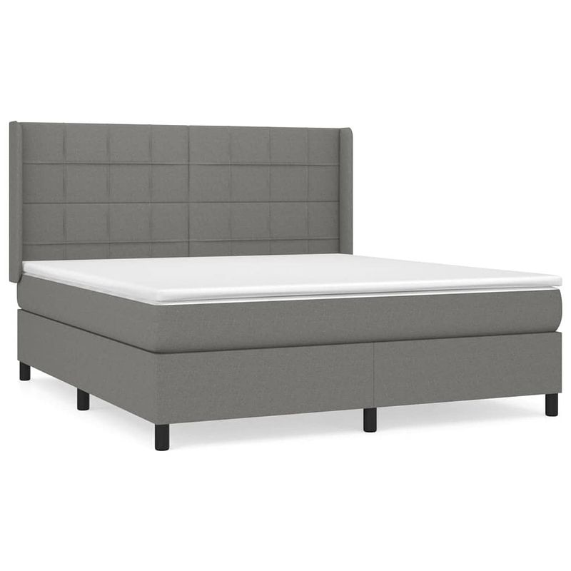 Foto van The living store boxspringbed grijze stof - 203 x 163 x 118/128 cm - verstelbaar hoofdbord - pocketvering matras -