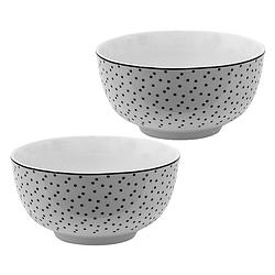 Foto van Haes deco - set van 2 soepkommen / mueslischalen - ø 14x7 cm / 500 ml - wit - porselein - small dots