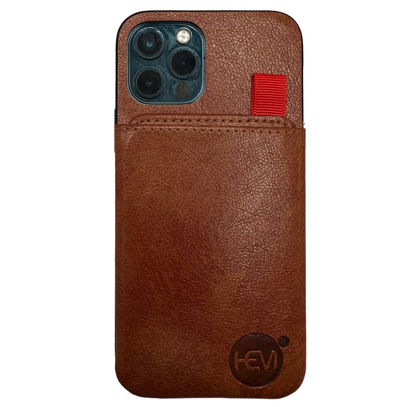 Foto van Hem luxe lederen back cover - geschikt voor iphone 14 pro max - bruin - telefoonhoesje / achterkant voor 3 pasjes