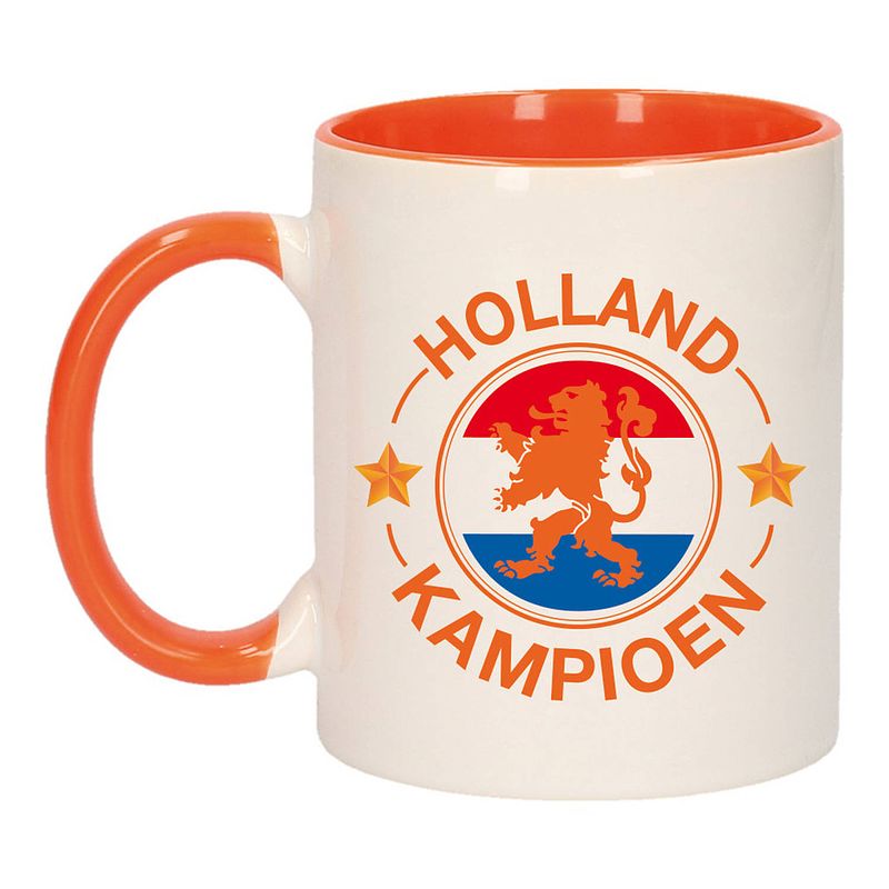 Foto van Holland kampioen leeuw mok/ beker oranje wit 300 ml - feest mokken