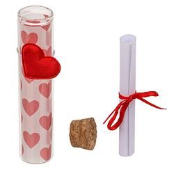 Foto van Valentijn hartjes cadeau hartjes flesje van glas met boodschap 11 cm - feestdecoratievoorwerp