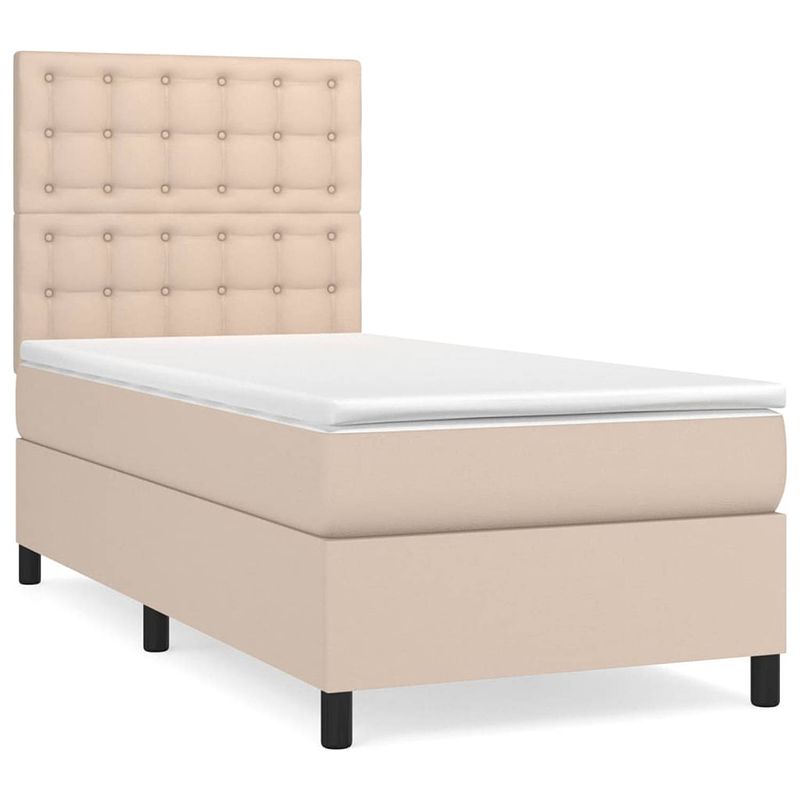 Foto van The living store boxspringbed - cappuccino - kunstleer - 203x83x118/128 cm - met verstelbaar hoofdbord - pocketvering