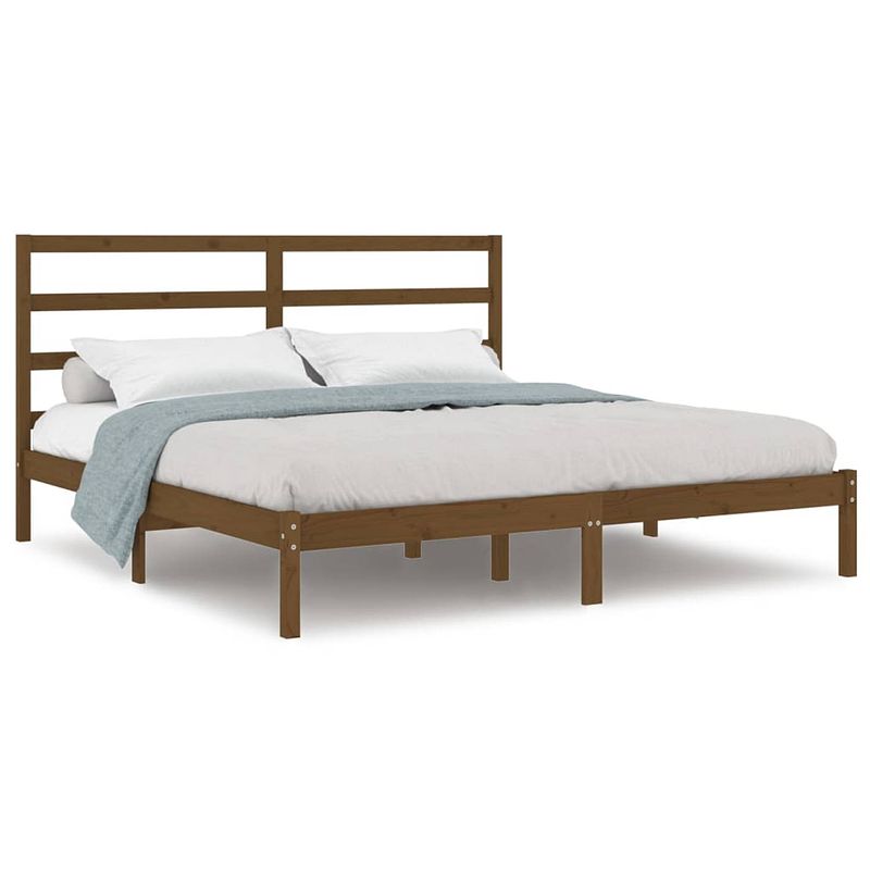 Foto van The living store houten bedframe - honingbruin - 180 x 200 cm - massief grenenhout - stevige lattenbodem