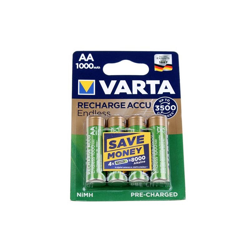 Foto van Varta recharge accu endless aa 1000mah bls 4st 56666101404