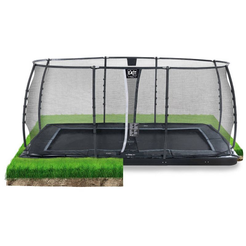 Foto van Exit dynamic groundlevel trampoline 244x427cm met veiligheidsnet - zwart