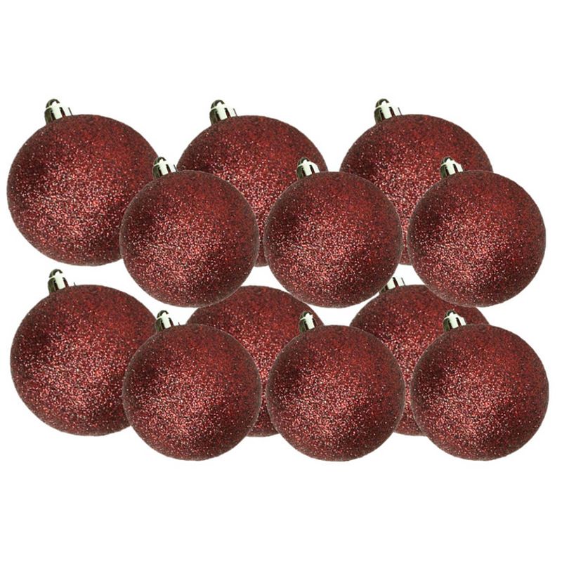 Foto van Kerstversiering set glitter kerstballen donkerrood 6 - 8 cm - pakket van 30x stuks - kerstbal