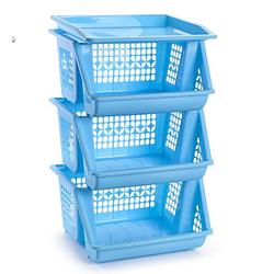 Foto van 3x blauwe opberg kratten/kasten/organizers 3 vakken 62 x 32 cm - opbergmanden