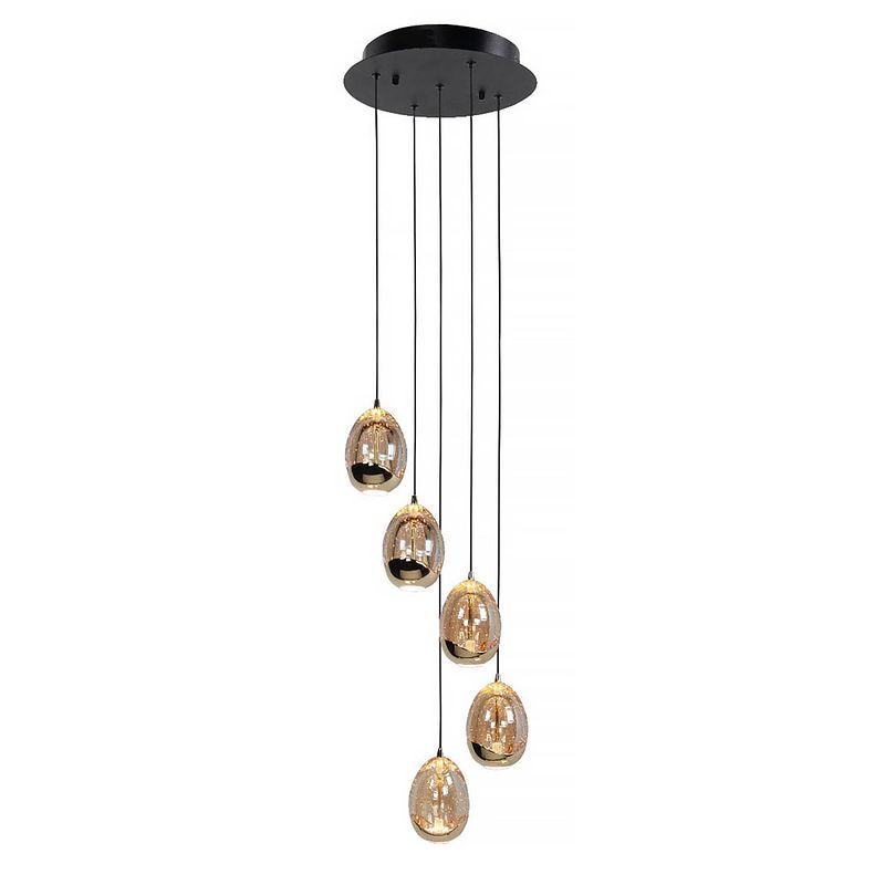 Foto van Highlight hanglamp golden egg 5 lichts ø 30 cm amber-zwart