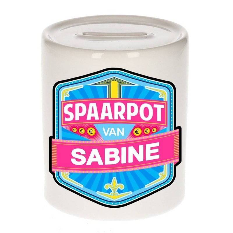 Foto van Kinder spaarpot voor sabine - keramiek - naam spaarpotten