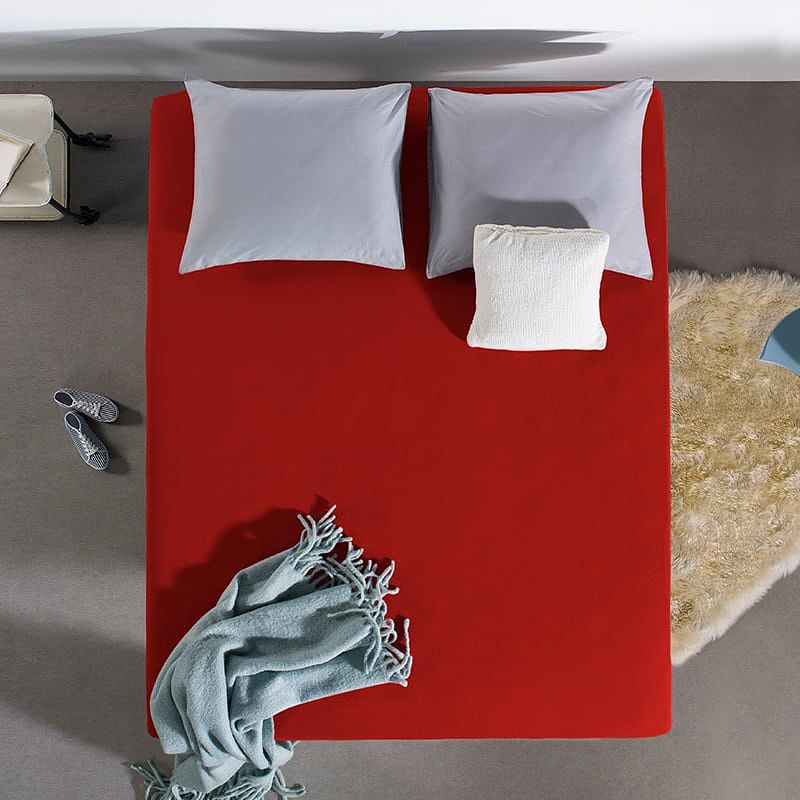 Foto van Dubbel jersey hoeslaken - rood - 190x220 cm - rood - home care - dekbed-discounter.nl