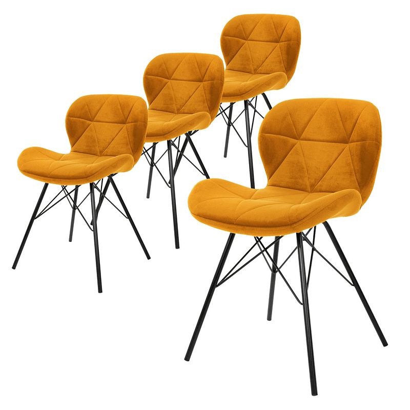 Foto van Ml-design set van 4 eetkamerstoelen met rugleuning, oker, keukenstoel met fluwelen bekleding, gestoffeerde stoel