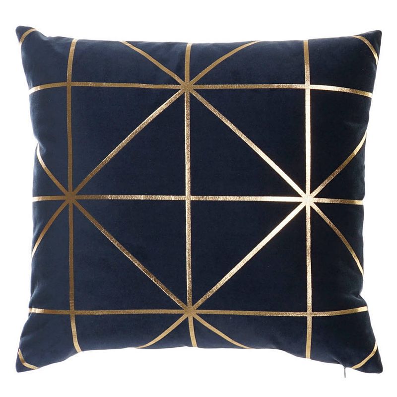 Foto van Casa di elturo sierkussen velvet geometrie - blauw & goud - 45 x 45 cm (incl. vulling)