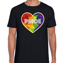 Foto van Bellatio decorations gay pride shirt - pride hartje - regenboog - heren - zwart 2xl - feestshirts