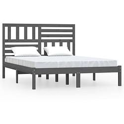 Foto van The living store houten bedframe - grijs - 205.5 x 146 x 100 cm - massief grenenhout