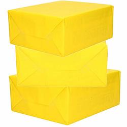 Foto van 3x rollen kraft inpakpapier geel 200 x 70 cm - cadeaupapier