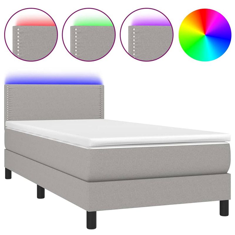 Foto van The living store boxspring - led - lichtgrijs - 203x90x78/88 cm - pocketvering