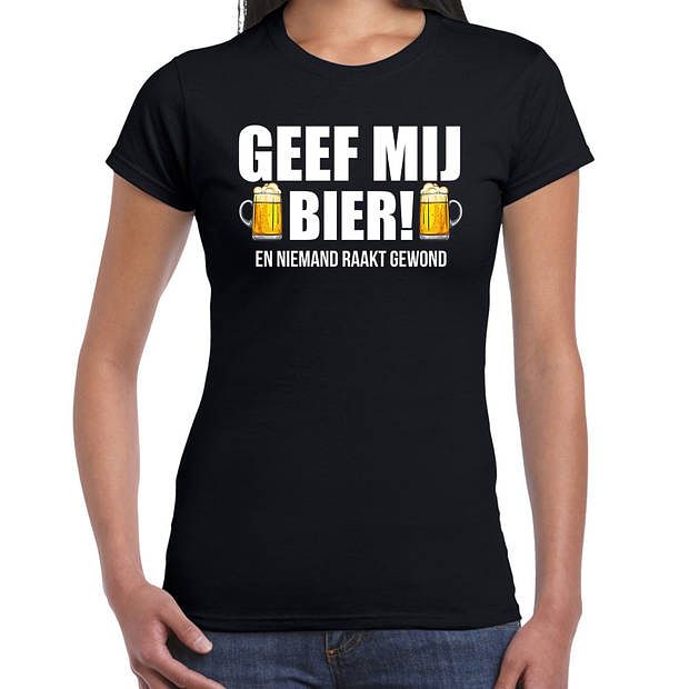 Foto van Geef mij bier en niemand raakt gewond drank fun t-shirt zwart voor dames xl - feestshirts