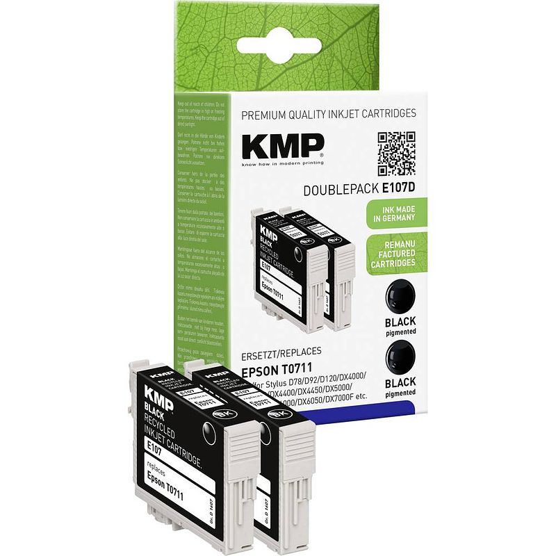 Foto van Kmp inkt vervangt epson t0711 compatibel 2-pack zwart e107d 1607,4021