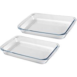 Foto van Chef traiteur ovenschaal van borosilicaat glas - 2x - rechthoek - 1.6 liter - 30 x 18 x 5 cm - ovenschalen