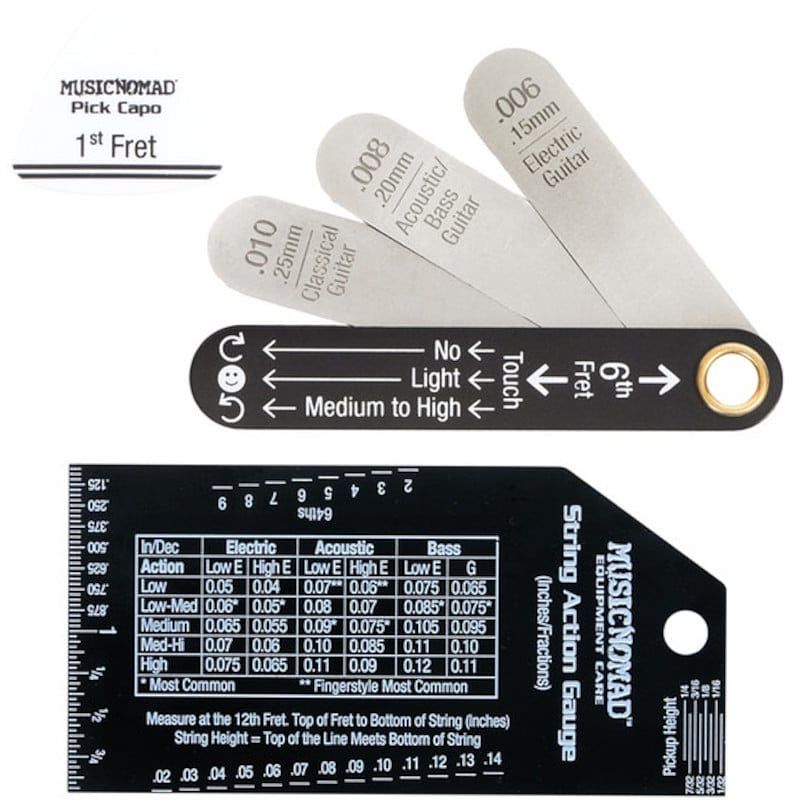 Foto van Musicnomad mn614 truss rod gauge & string action gauge bundle precisiemeters snaarhoogte en truss rod - met pick