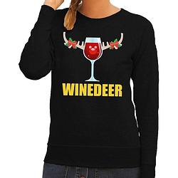 Foto van Foute kersttrui / sweater wijntje winedeer zwart voor dames - kersttruien xl (42)