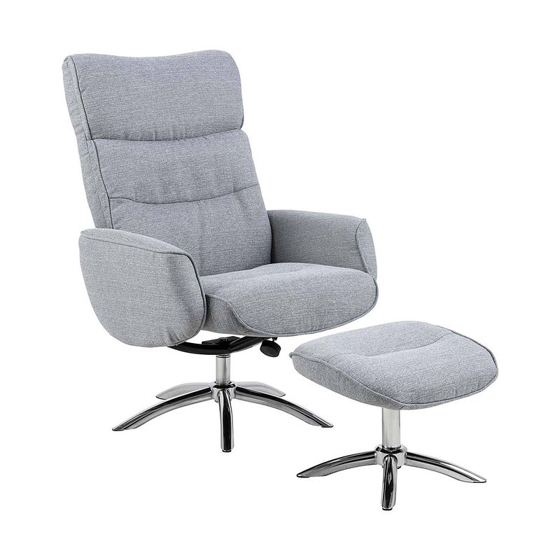 Foto van West loungefauteuil met hocker grijs stof.