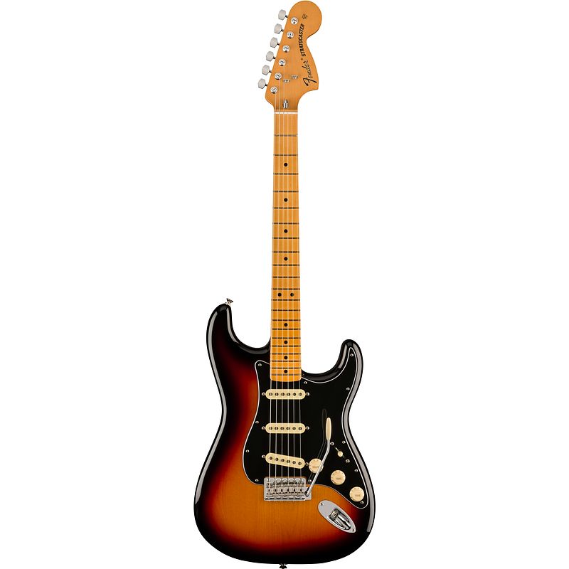 Foto van Fender vintera ii 70s stratocaster mn 3-color sunburst elektrische gitaar met deluxe gigbag