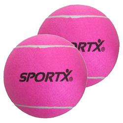 Foto van 2x stuks grote roze tennisballen sportx 22 cm - tennisballen