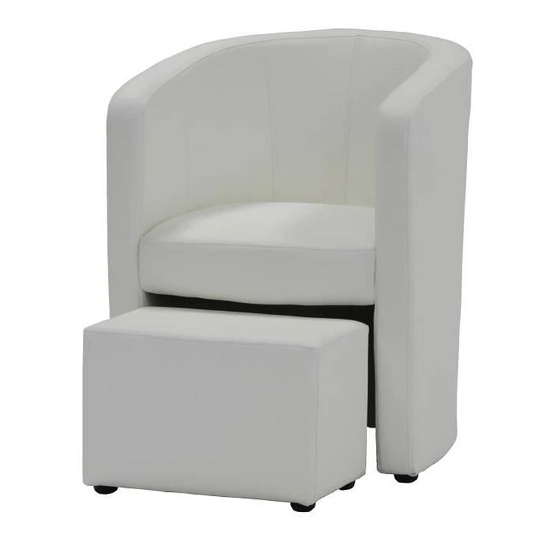 Foto van Nino fauteuil + poef - witte faux