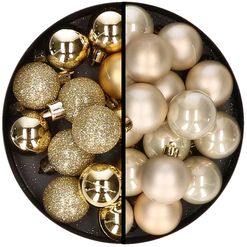 Foto van 36x stuks kunststof kerstballen goud en champagne 3 en 4 cm - kerstbal